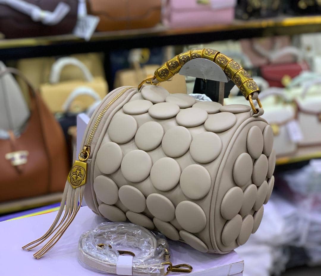 Luxury Studded Round Barrel Crossbody Bag