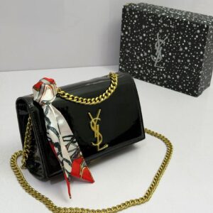 YSL BLACK DESIGNER HANDBAG WITH GOLD CHAIN