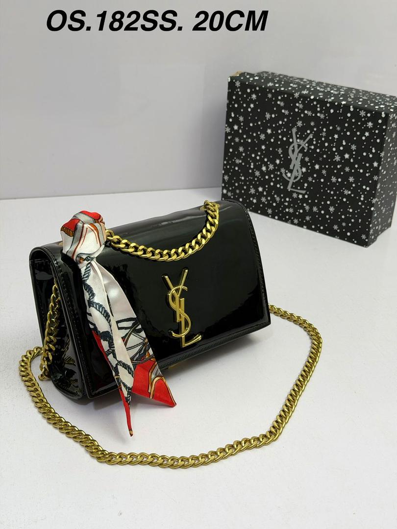 YSL BLACK DESIGNER HANDBAG WITH GOLD CHAIN